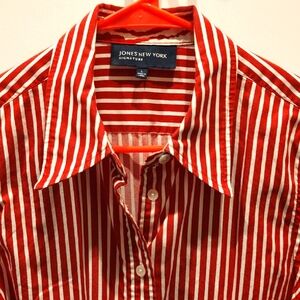 Jones New York Red and White Striped Blouse
